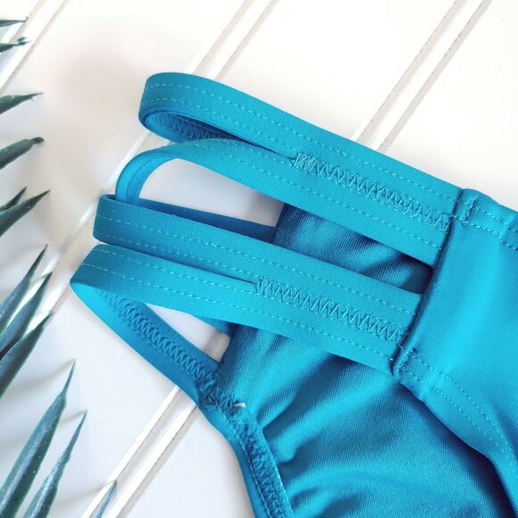 CARMEN MARC VALVO strappy side swim bikini bottom in peacock Size XS NEW - Picture 2 of 6